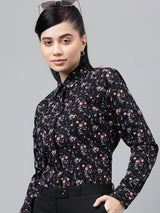 Black Floral Print Long Sleeve Shirt