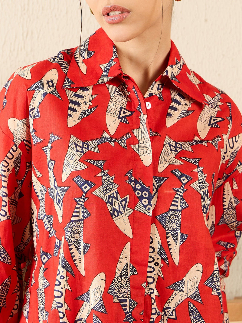Tribal Print Red Cotton Shirt