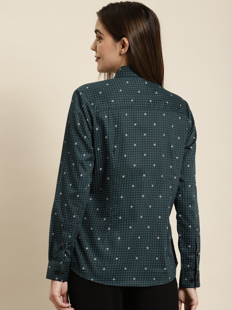 Teal Blue Geometric Print Shirt
