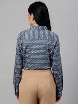 Blue & White Geometric Striped Formal Shirt