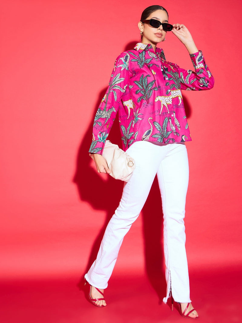 Magenta Safari Print Shirt