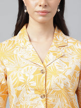 Sunny Yellow Tropical Print Half Sleeve Button-Up Shirt