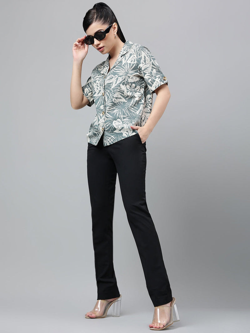 Green Tropical Print Short Sleeve Shirt