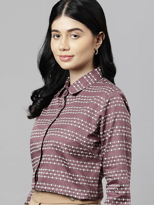 Mauve & White Geometric Striped Formal Shirt
