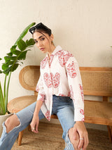 Red Heart Print White Cotton Shirt