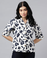 Classic Black & White Floral Print Half Sleeve Button-Up Shirt