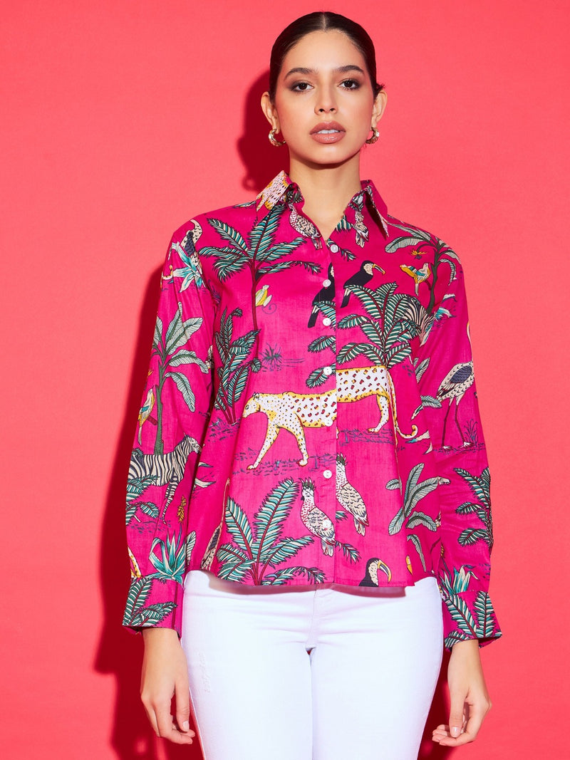 Magenta Safari Print Shirt