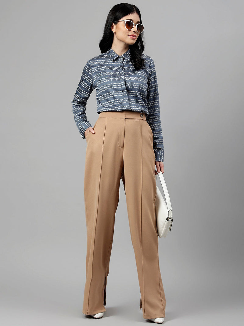 Blue & White Geometric Striped Formal Shirt