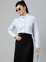 Light Blue & White Geometric Print Formal Shirt