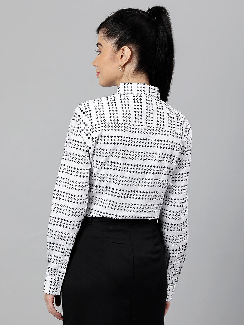 White & Black Geometric Striped Formal Shirt
