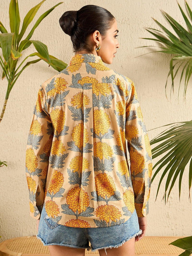 Floral Handblock Print Cotton Shirt