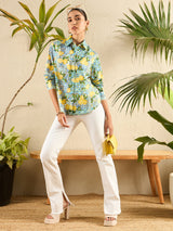Mediterranean Lemon Print Cotton Shirt