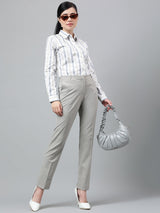 White & Grey Vertical Striped Long Sleeve Shirt