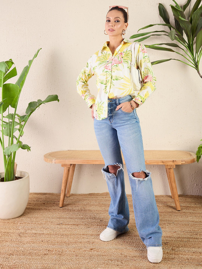 Tropical Flamingo Print Shirt
