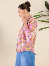 Pink Tropical Bloom Print Shirt