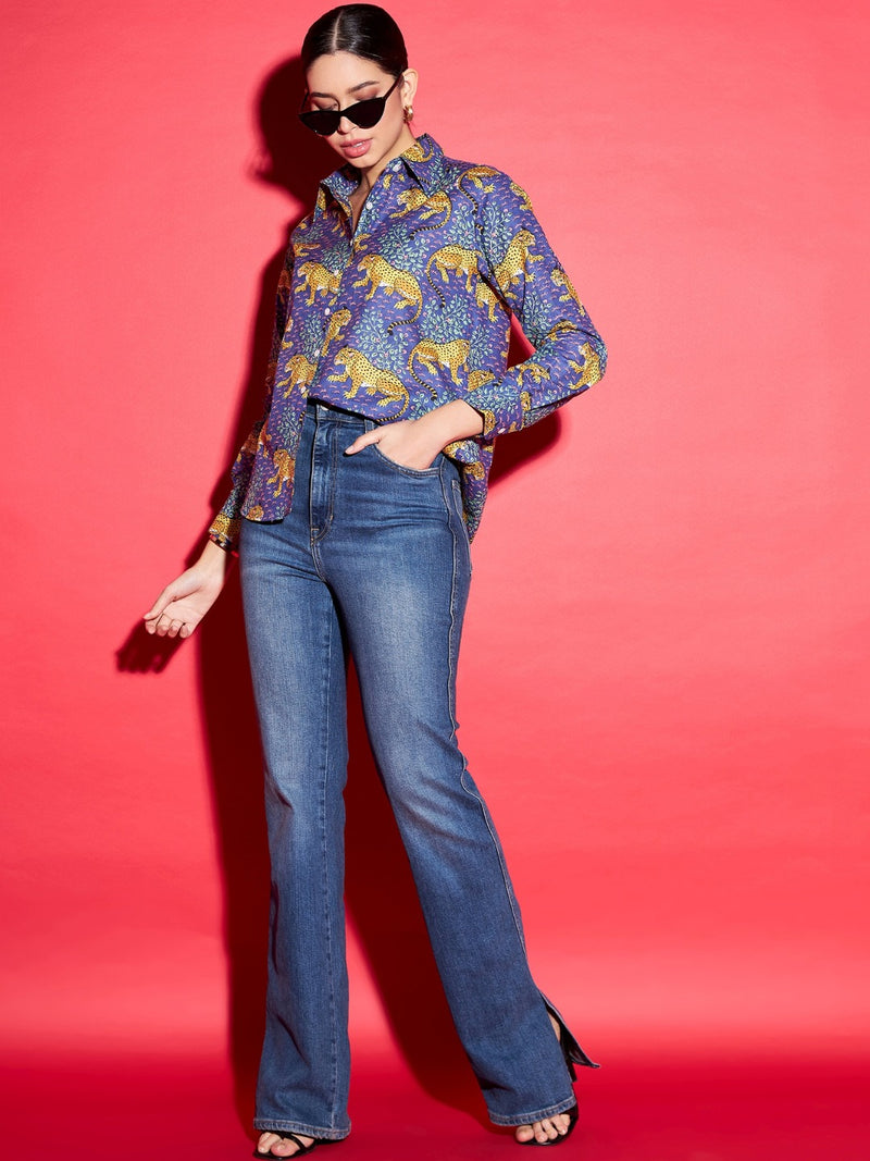 Blue Leopard Print Shirt
