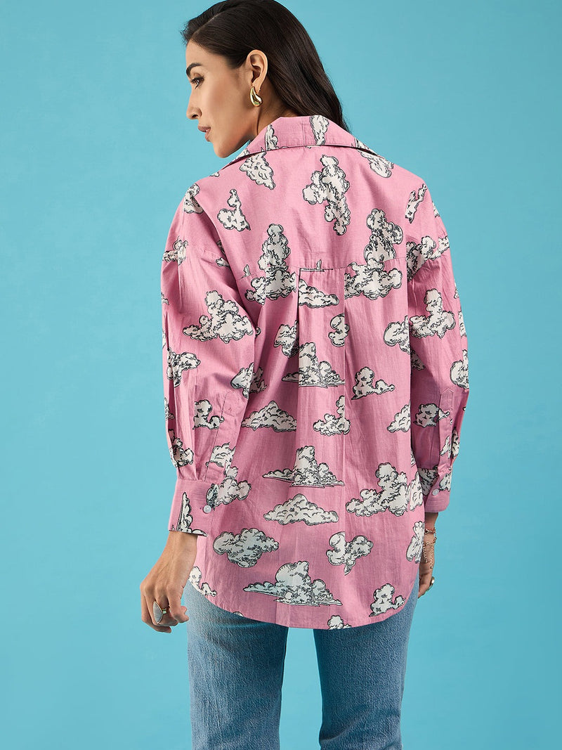 Pink Cloud-Print Button-Down Shirt