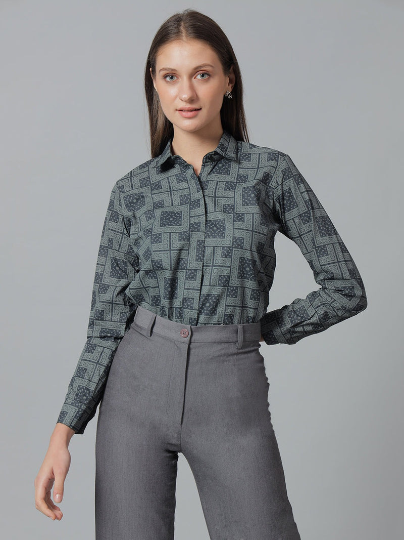 Slate Grey Geometric Print Shirt