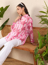 Pink Floral Striped Button-Down Shirt