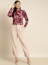 Maroon & Multicolor Floral Printed Long Sleeve Shirt