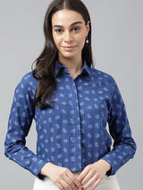 Blue Floral Printed Cotton Shirt