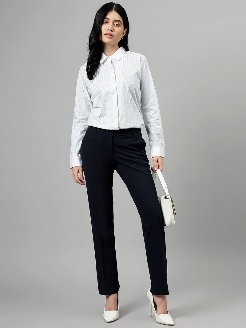 White & Light Blue Striped Long Sleeve Formal Shirt