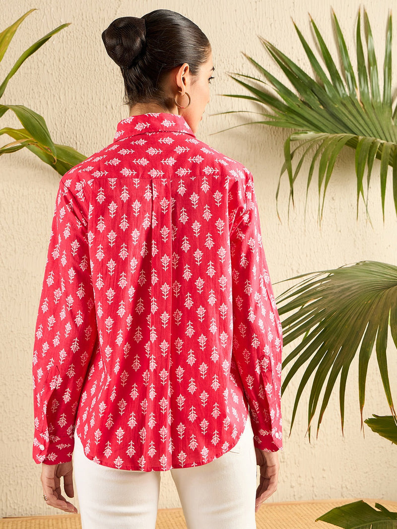 Handblock Print Red Cotton Shirt