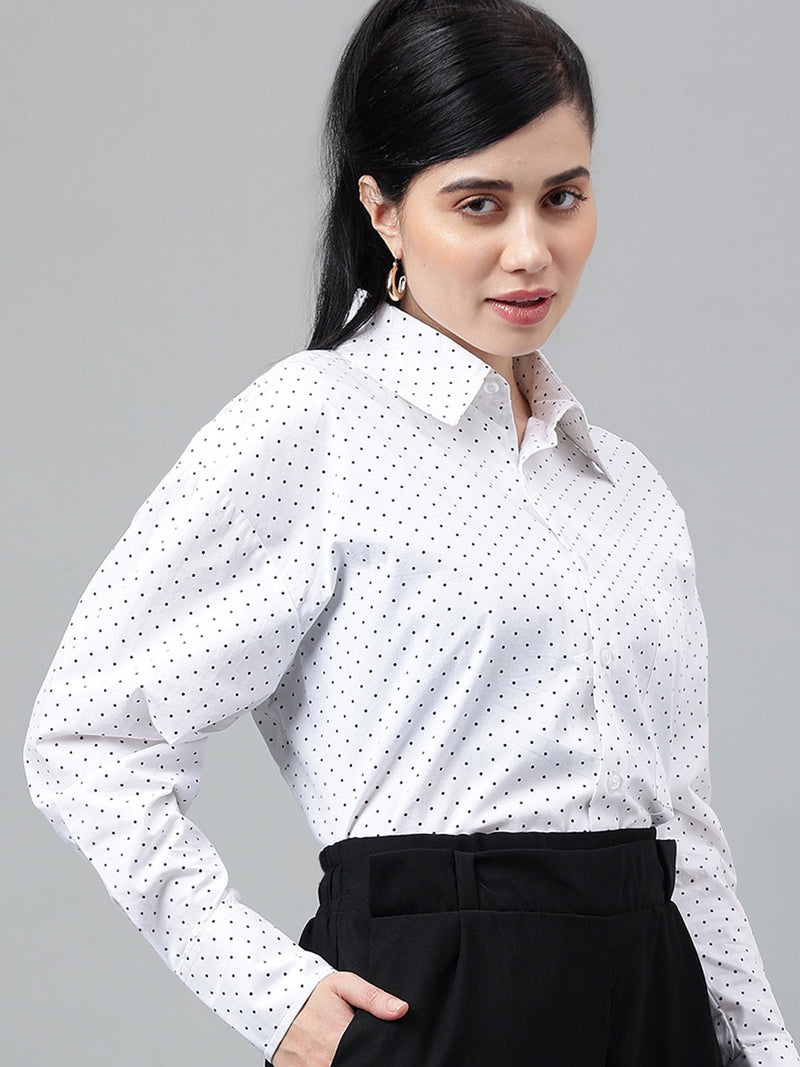 White & Black Polka Dot Long Sleeve Shirt