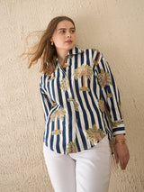 Striped Palm Tree Printed Shirt