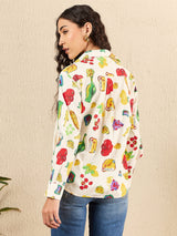 Colorful Fruit & Veggie Print Button-Up Shirt