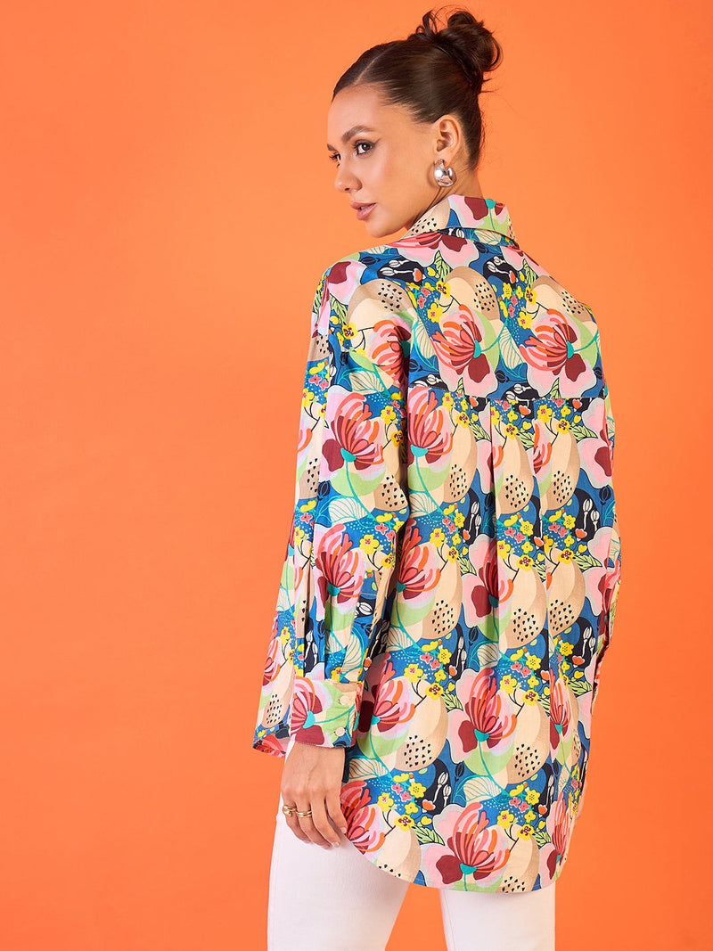 Multicolor Tropical Floral Button-Down Shirt