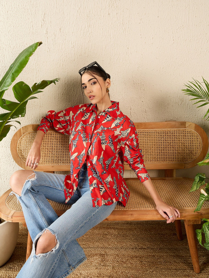 Tribal Print Red Cotton Shirt