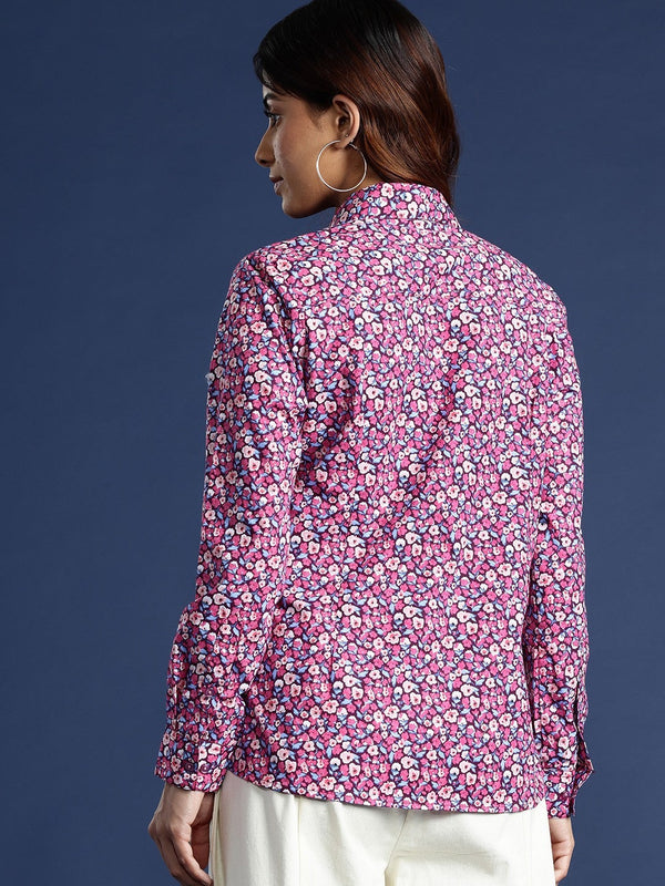 Pink & Navy Floral Printed Formal Shirt