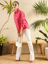 Handblock Print Red Cotton Shirt