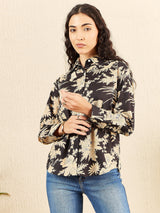 Black & Beige Tropical Print Shirt