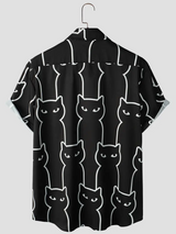 Black Cat Print Short Sleeve Shirt