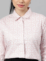 Pink & White Geometric Print Formal Shirt