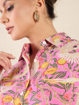 Pink Tropical Bloom Print Shirt