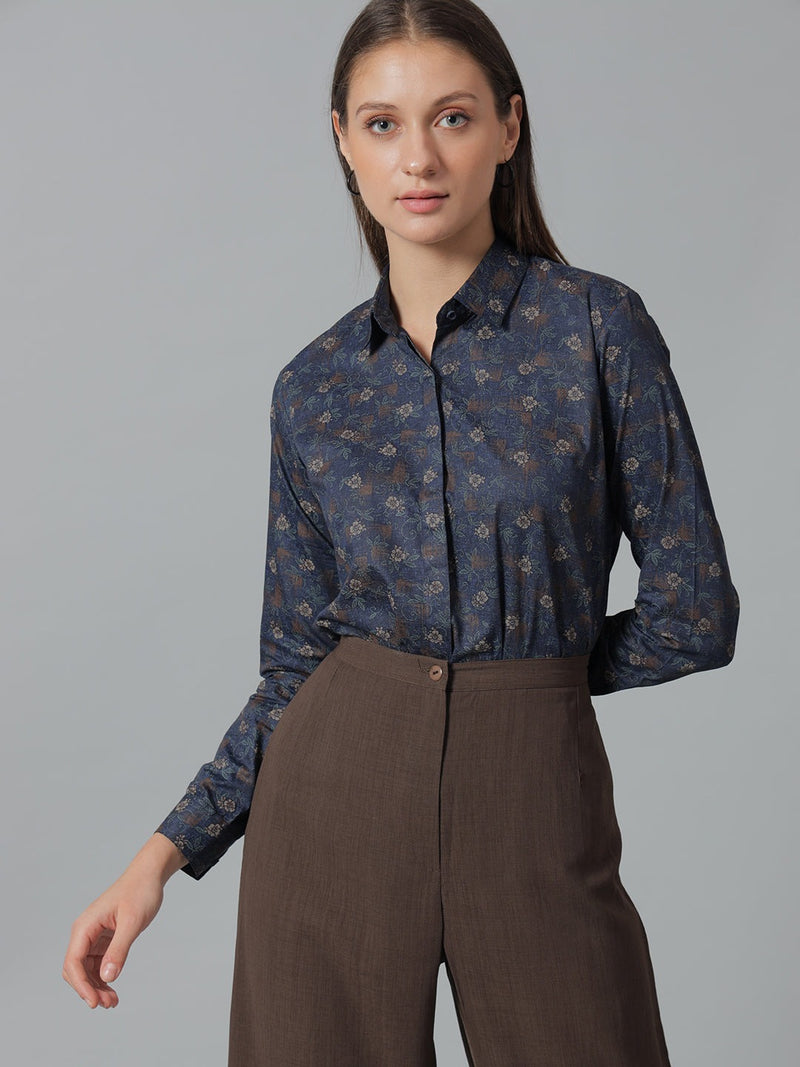 Midnight Blue Floral Print Shirt