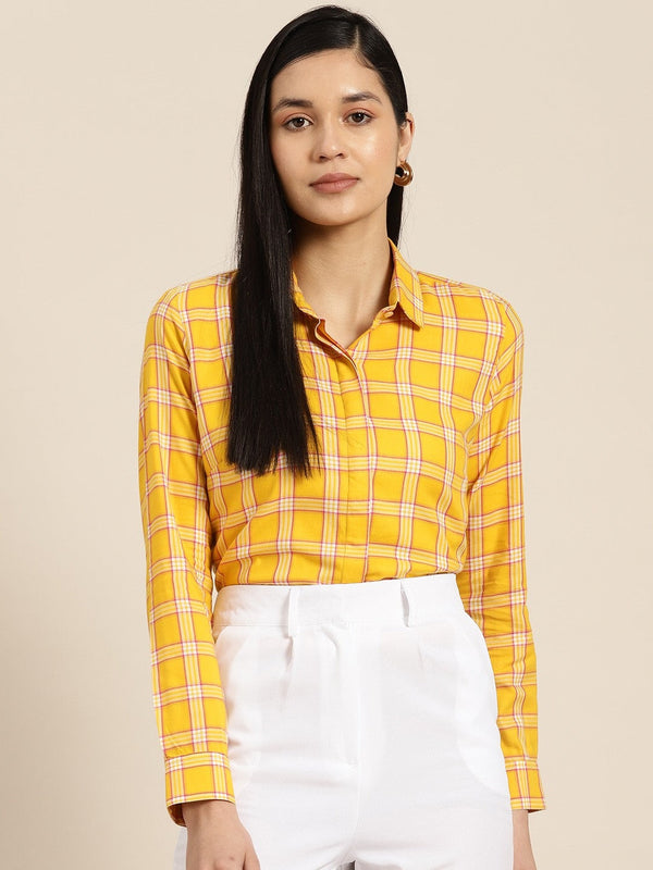 Yellow & Pink Checked Casual Shirt