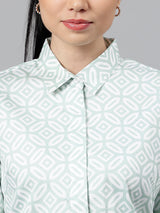 Mint Green Geometric Printed Long Sleeve Shirt