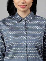 Blue & White Geometric Striped Formal Shirt