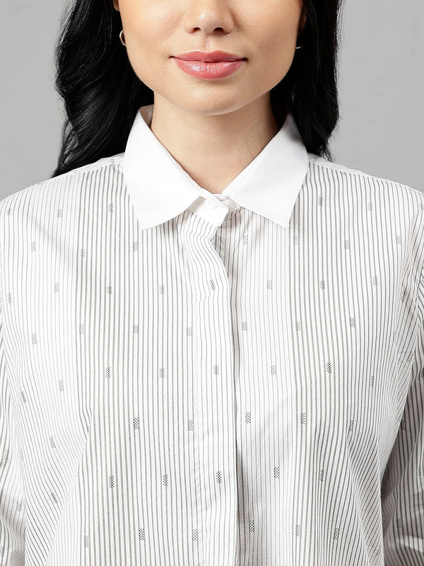 White & Grey Pinstripe Formal Shirt