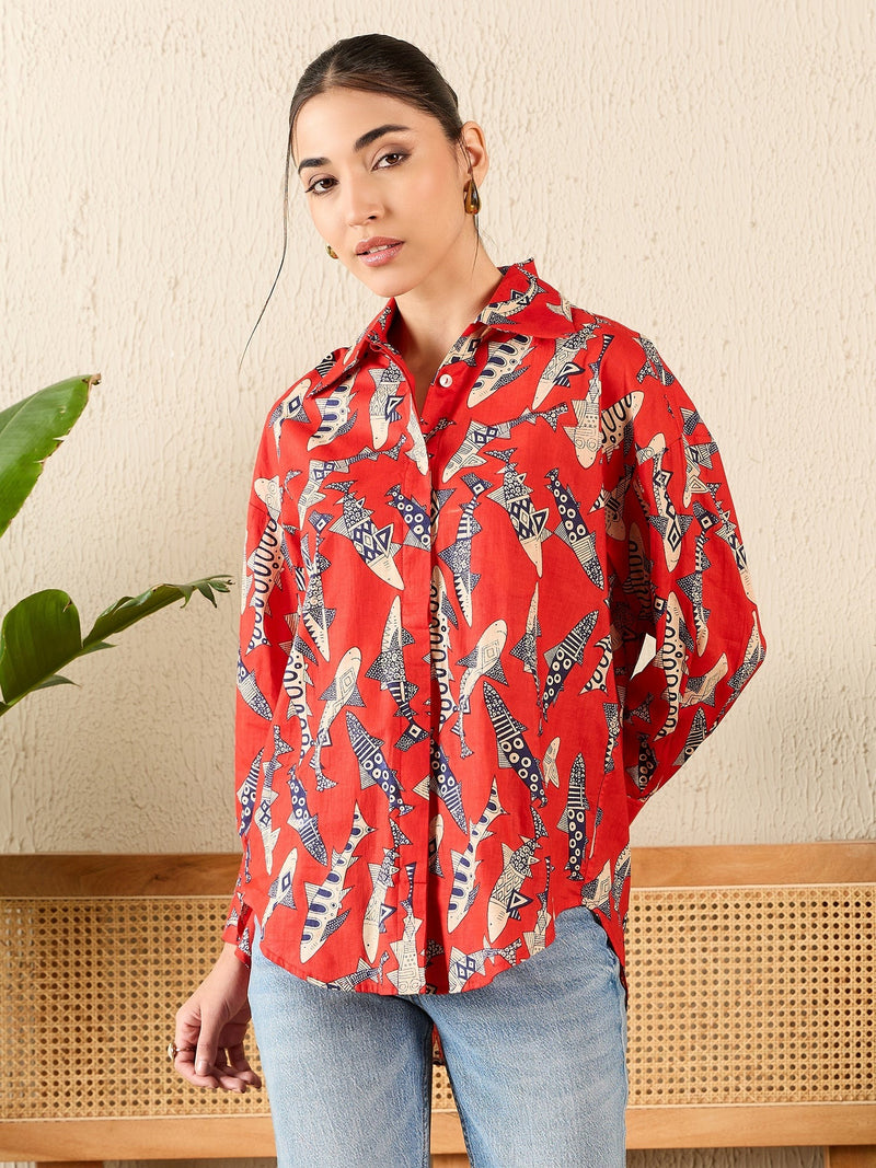 Tribal Print Red Cotton Shirt