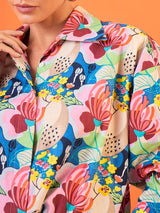 Multicolor Tropical Floral Button-Down Shirt