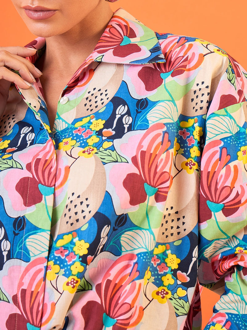 Multicolor Tropical Floral Button-Down Shirt
