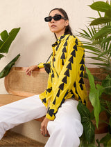 Bold Yellow & Black Geometric Print Button-Up Shirt