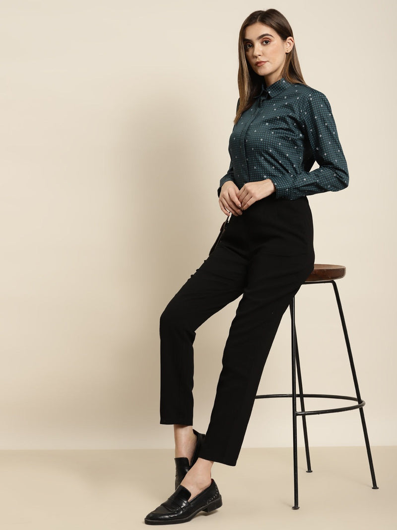 Teal Blue Geometric Print Shirt