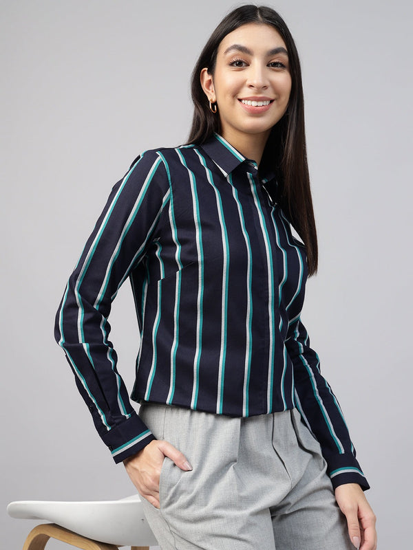 Navy Blue Vertical Striped Shirt