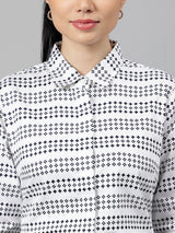 White & Black Geometric Striped Formal Shirt